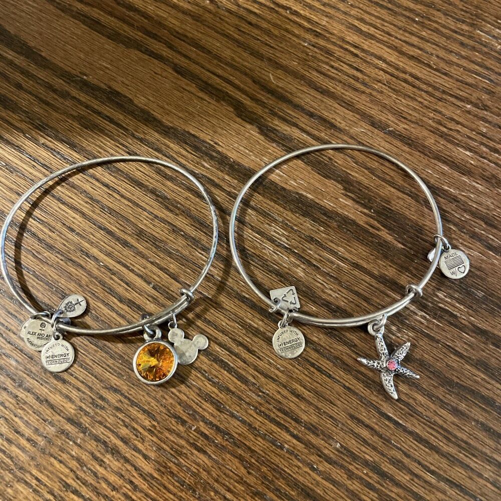 Alex Ani Bracelet Charm Lot of 2 Silver  Tone Amber Rhinestone Sea Star Mickey